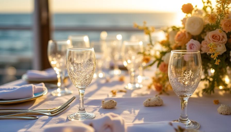 Banchetto di lusso allestito sul ponte esterno della nave